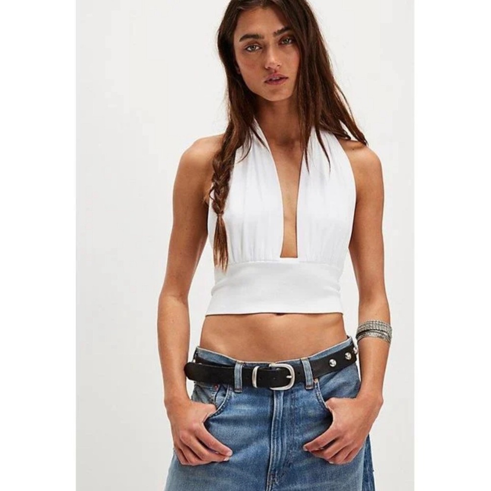 Free People Women's White Turn It Up Halter Cami Top Size XS